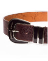 Brown leather belt with enamel buckle 