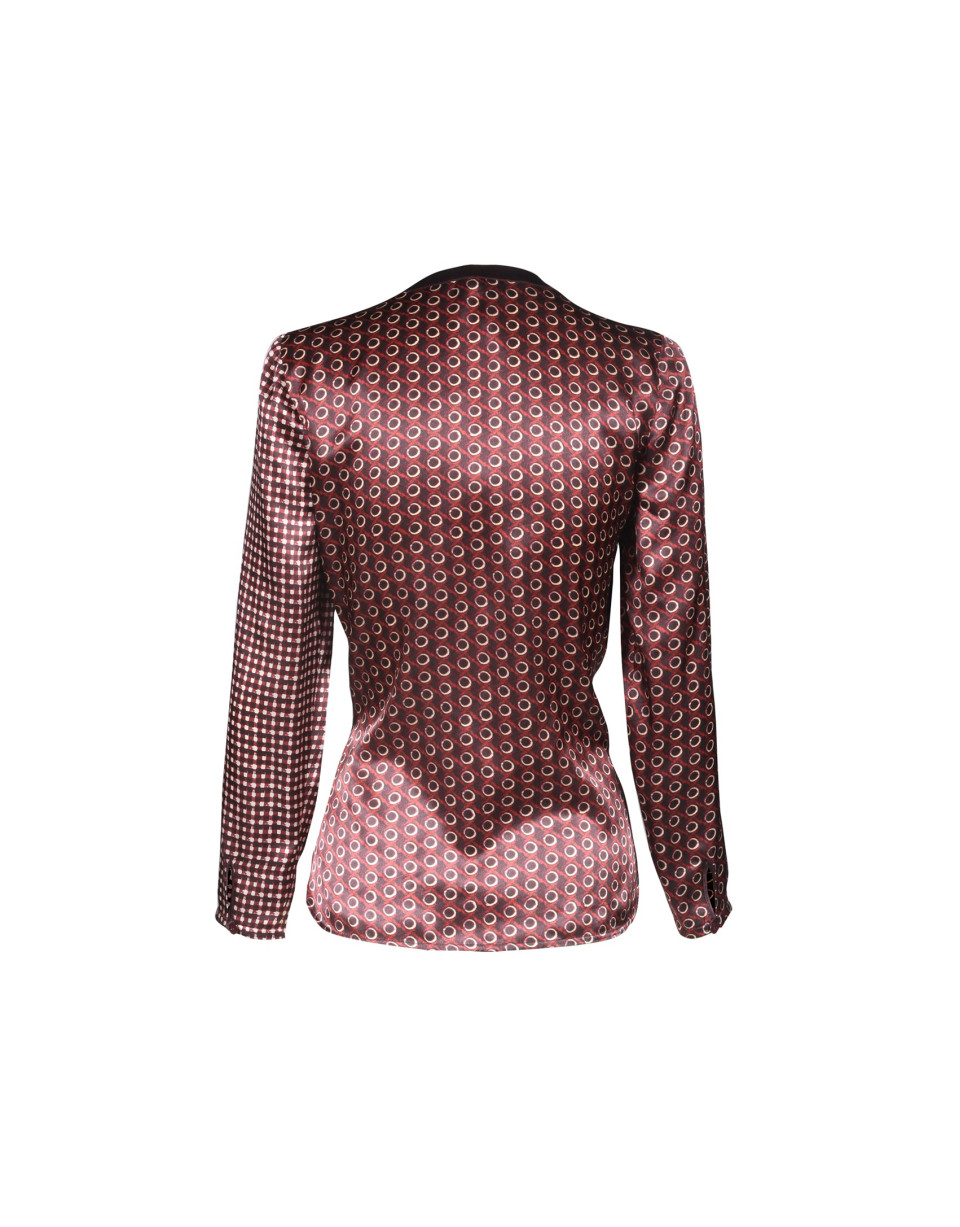 Blusa de seda bordeos con estampado geométrico 