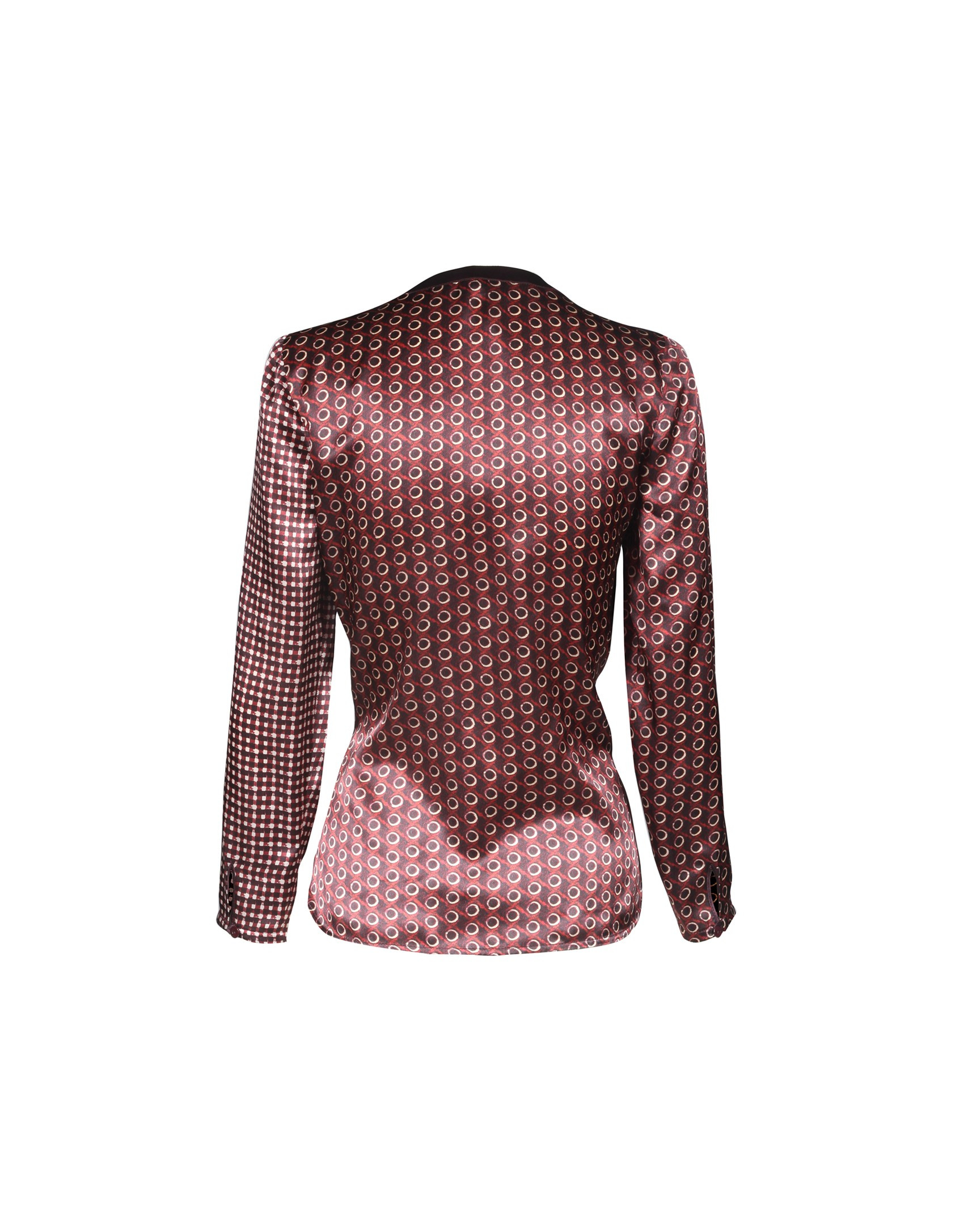 Blusa de seda bordeos con estampado geométrico 