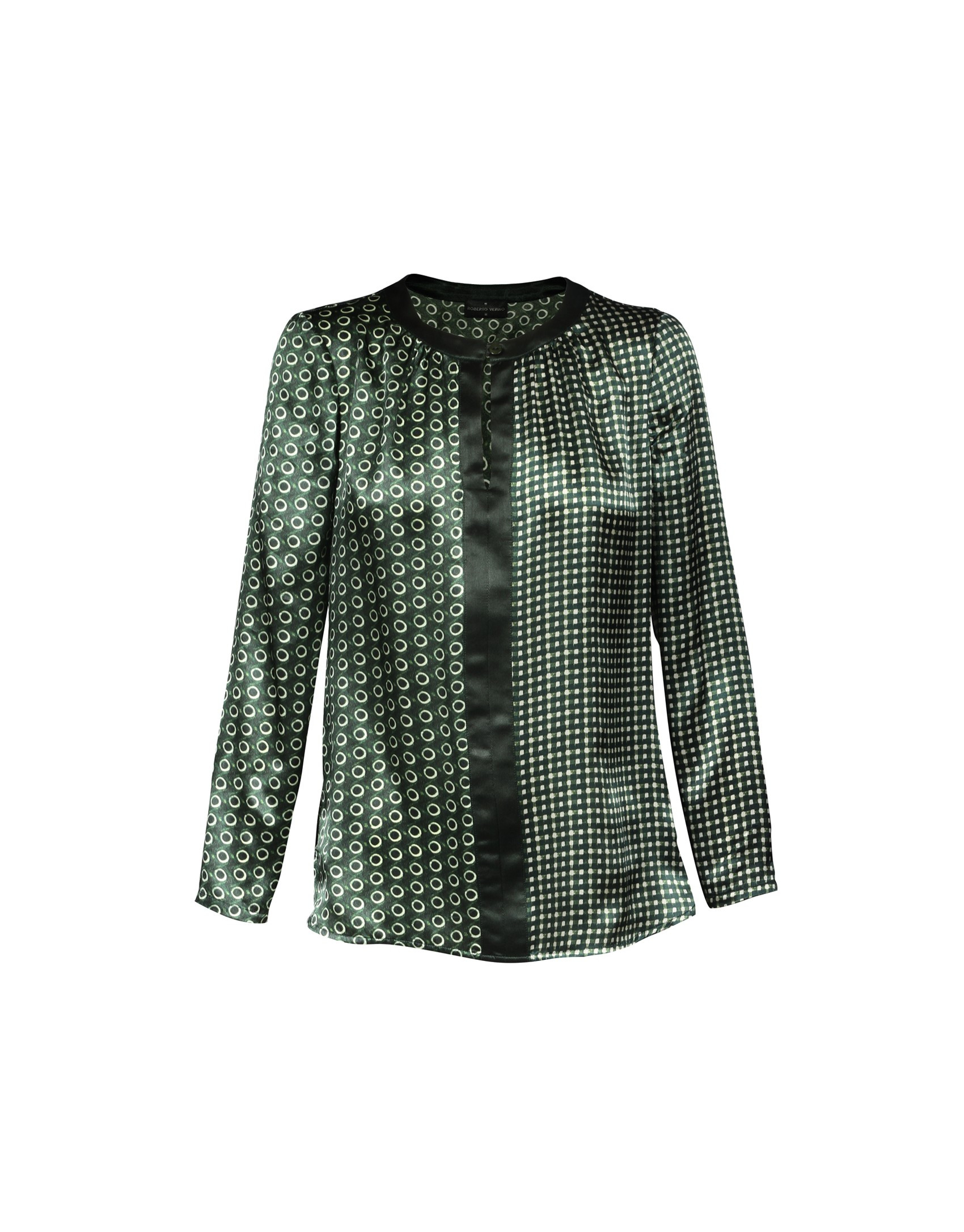 Blusa de seda verde con estampado geométrico 