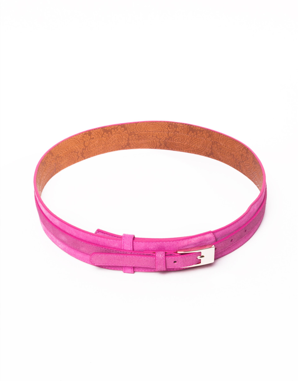  Cinturón en piel rosa metalizado