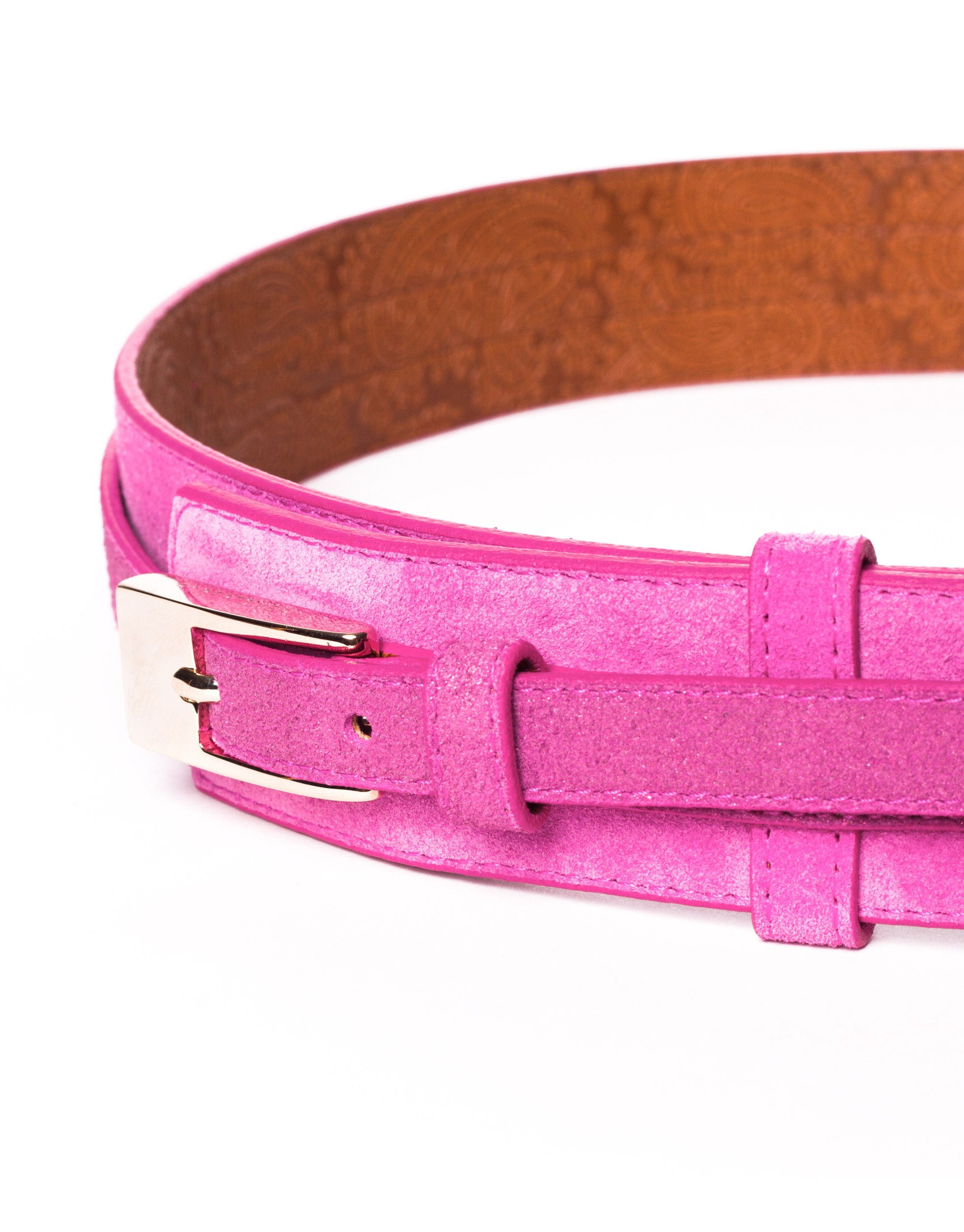 Cinturón en piel rosa metalizado