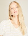 Beige short-sleeved striped sweater