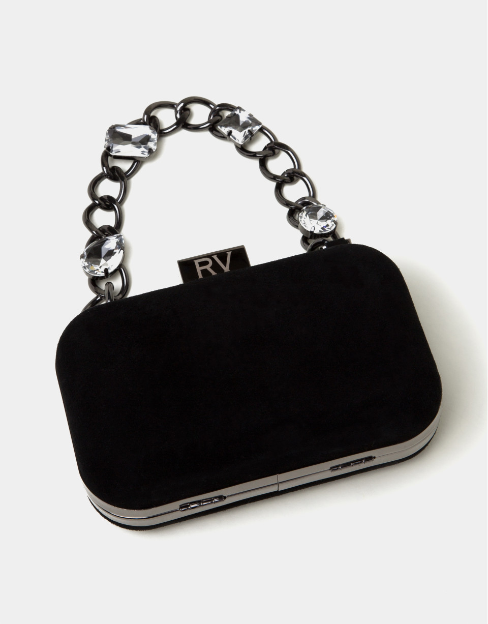 Black leather clutch Bird