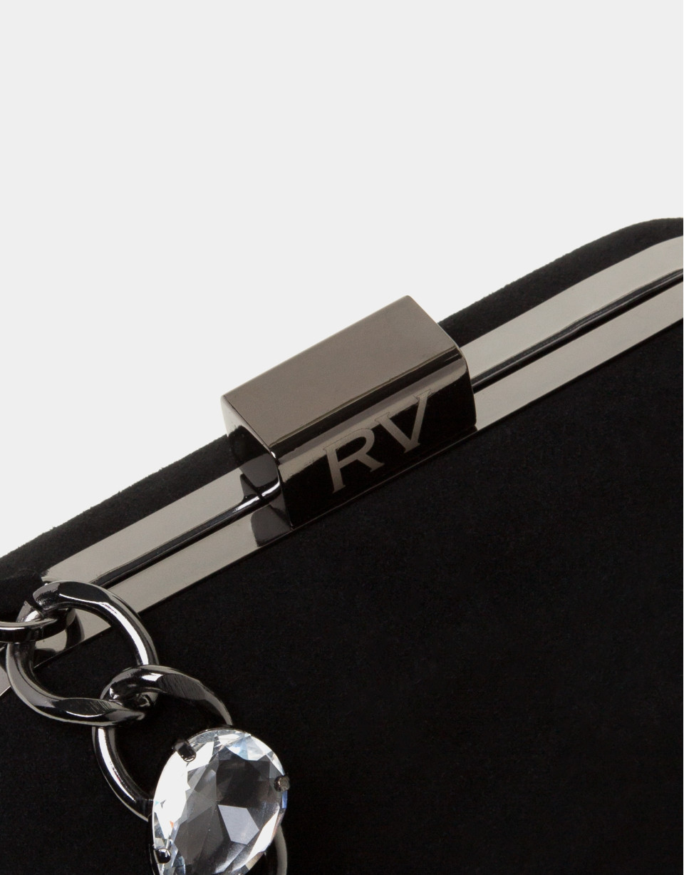 Black leather clutch Bird