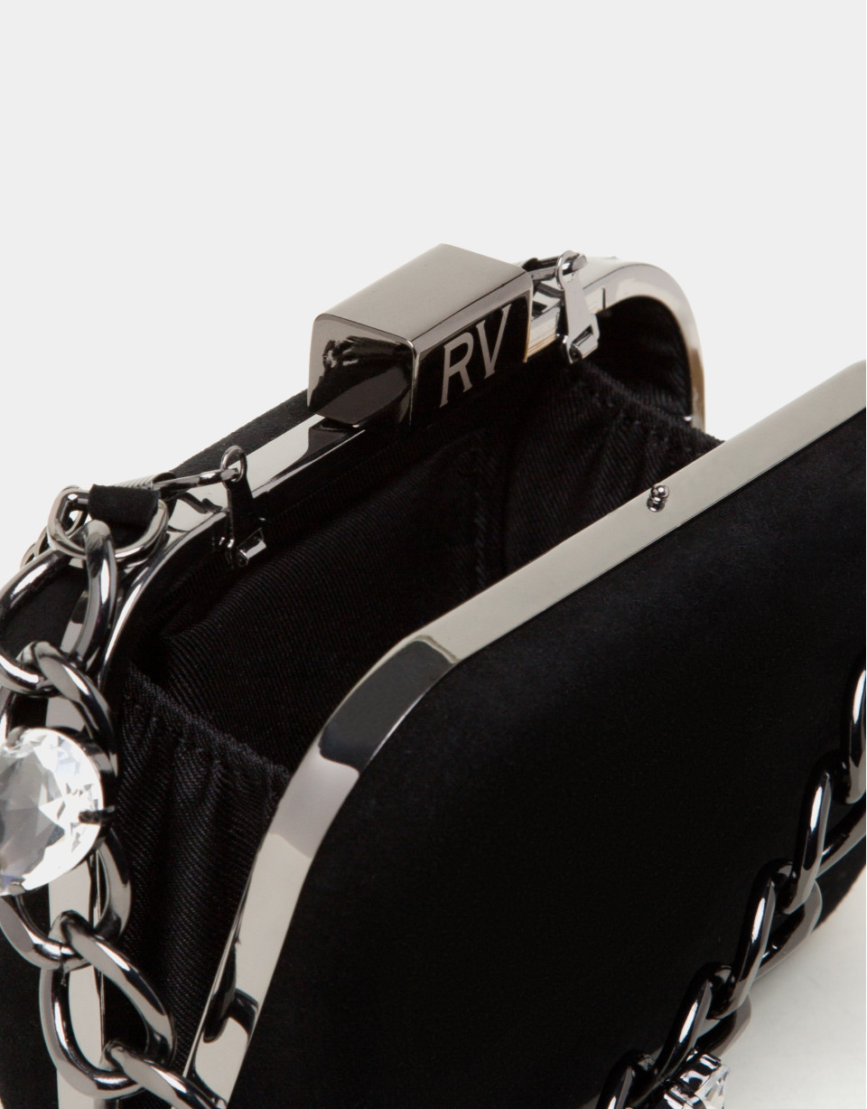 Black leather clutch Bird