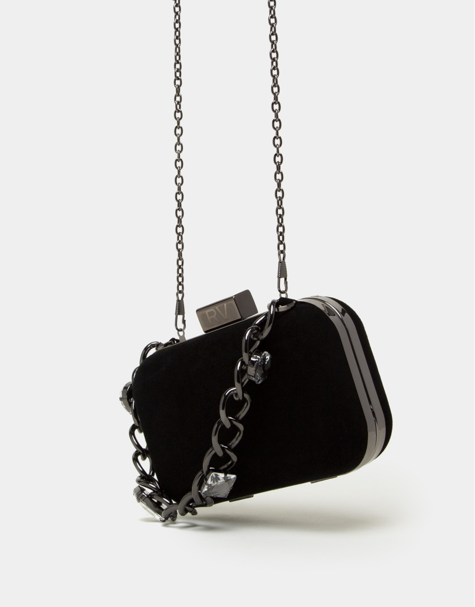 Black leather clutch Bird