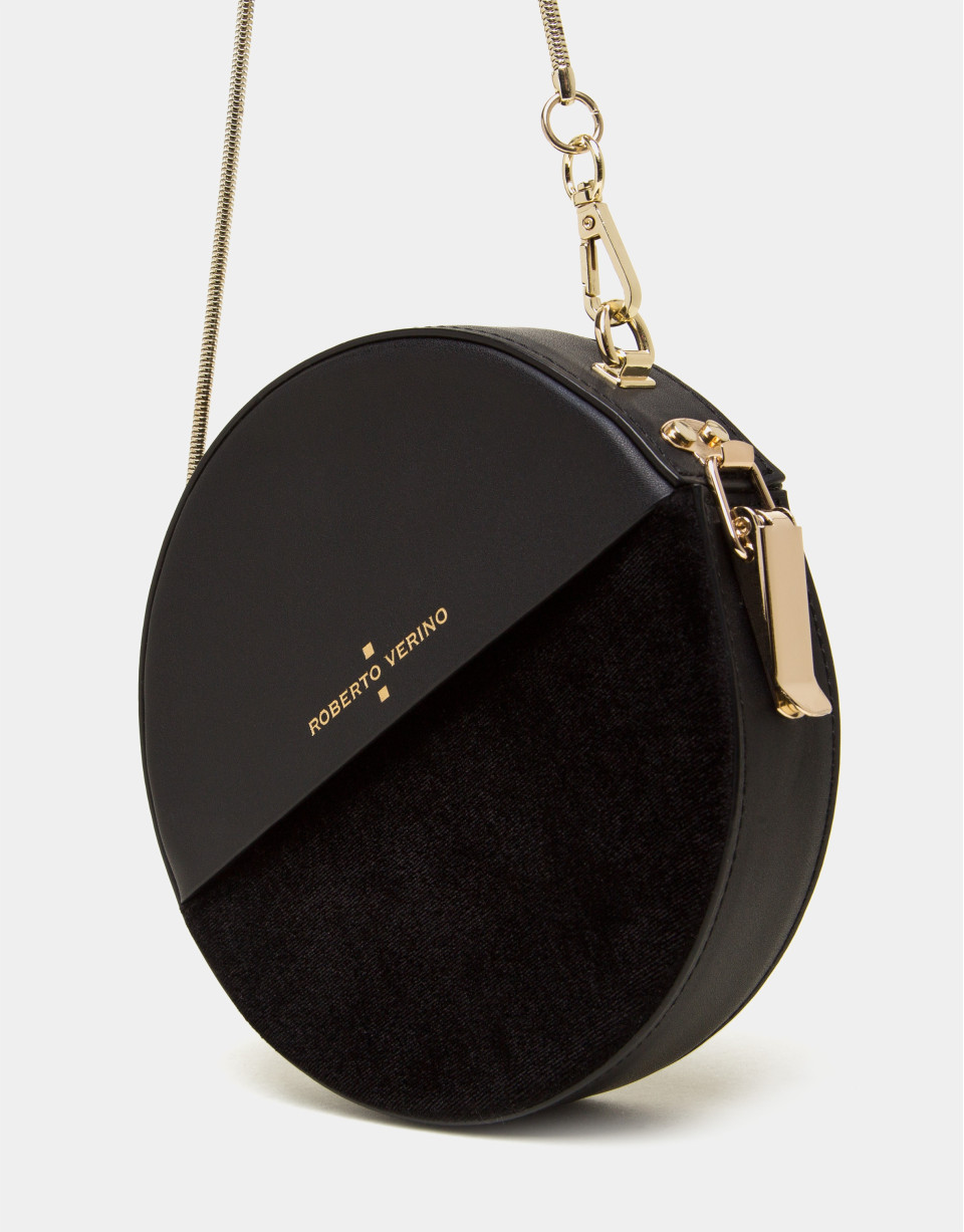 Black velvet and leather Cookie round bag