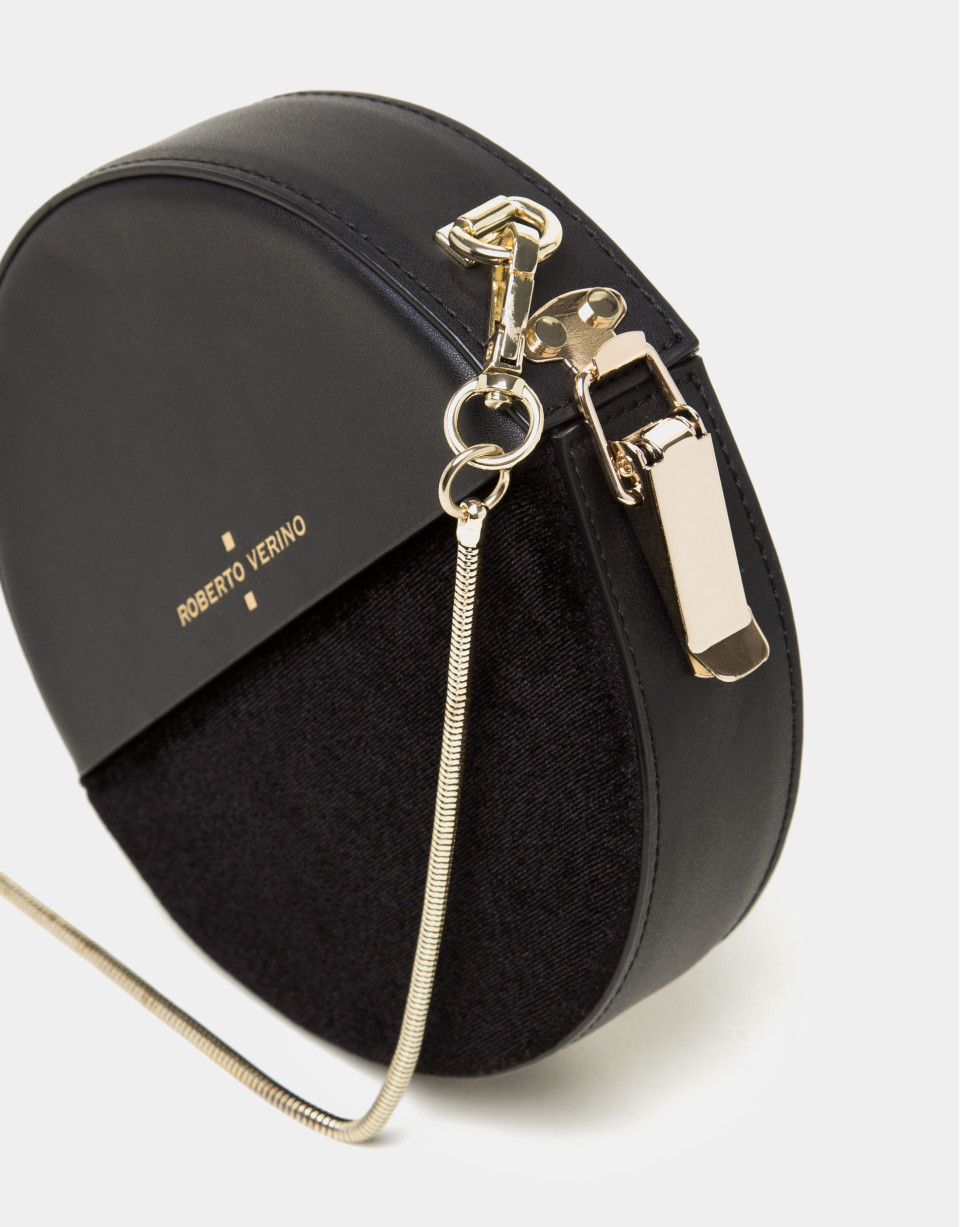 Bolso redondo Cookie en piel y terciopelo negro
