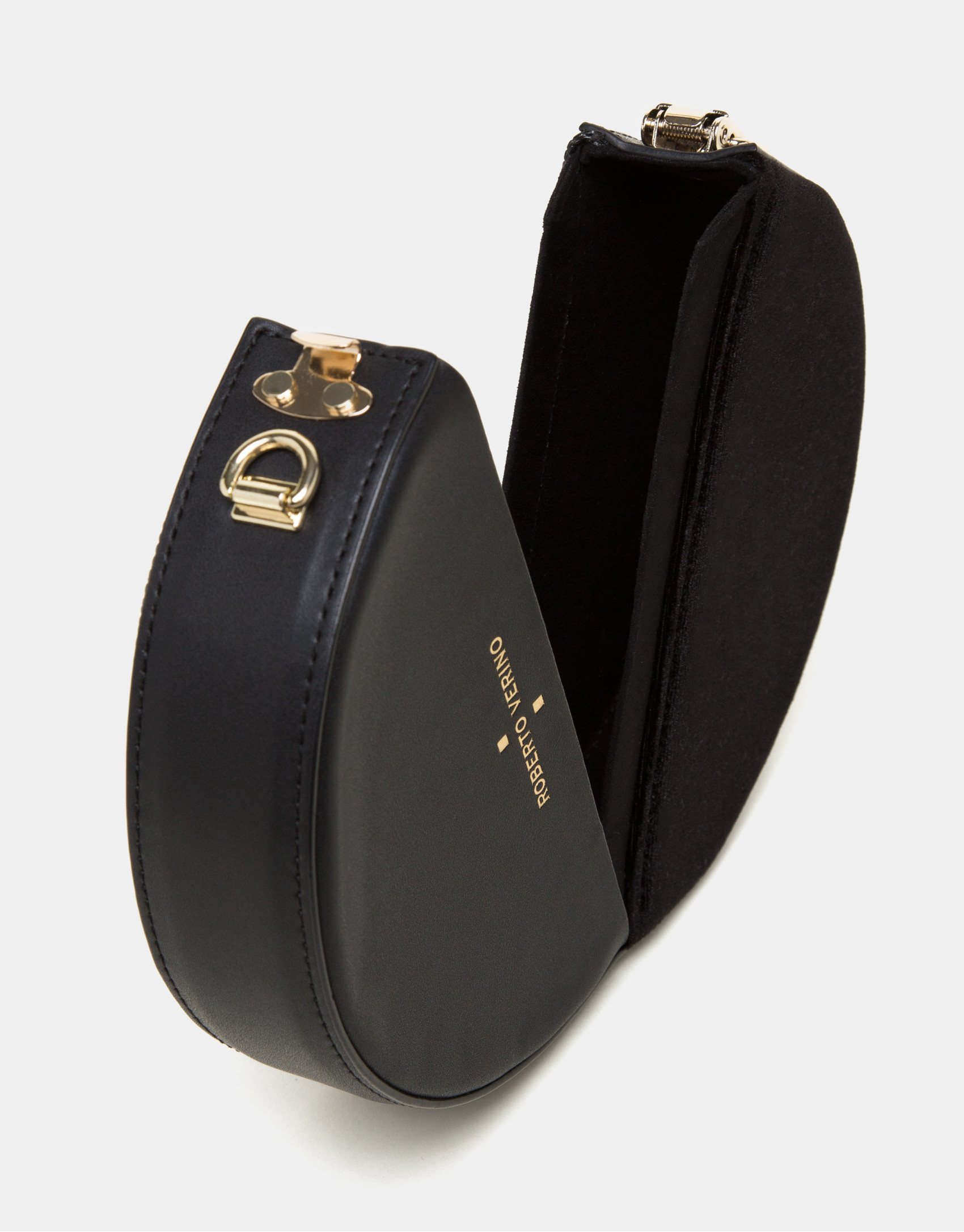 Bolso redondo Cookie en piel y terciopelo negro