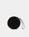 Bolso redondo Cookie en piel y terciopelo negro