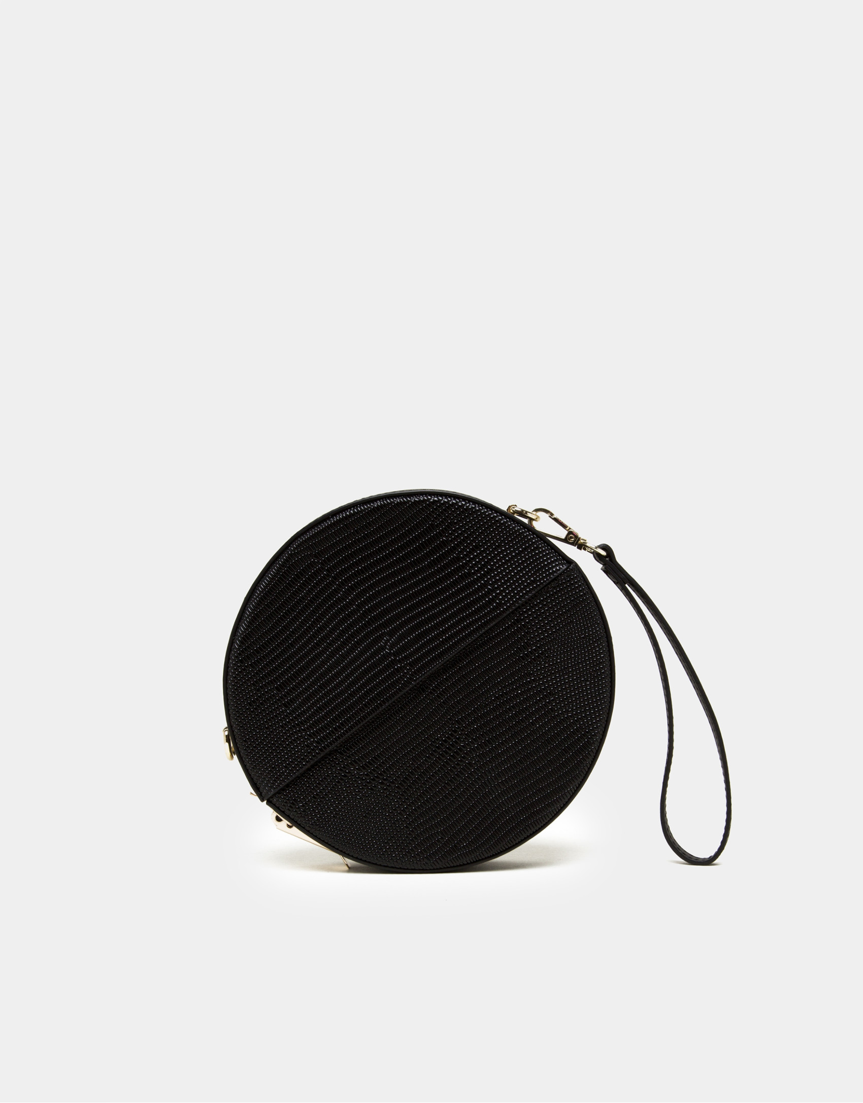 Bolso redondo Cookie en piel y terciopelo negro