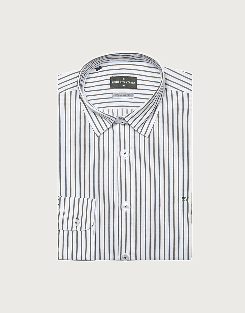 Khaki thin-striped sport shirt
