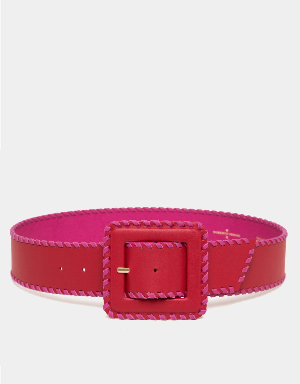 Red leather backstitched belt