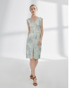 Vestido escote tirantes verde y plata