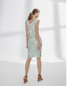 Green and silver print dress with V-neck and straps
