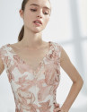 Vestido escote tirantes naranja y plata