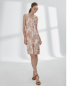 Vestido escote tirantes naranja y plata