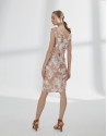 Vestido escote tirantes naranja y plata