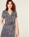 Print elastic cotton shirtwaist dress