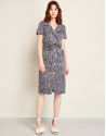 Print elastic cotton shirtwaist dress
