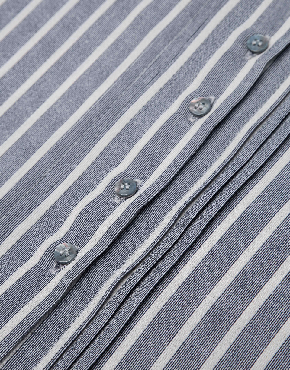 Blue striped painter's smock blouse