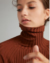 Mink-colored,  turtleneck, ribbed, sweater