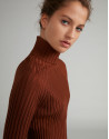 Mink-colored,  turtleneck, ribbed, sweater