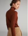 Mink-colored,  turtleneck, ribbed, sweater