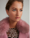 Abrigo de paño rosa cuello pelo
