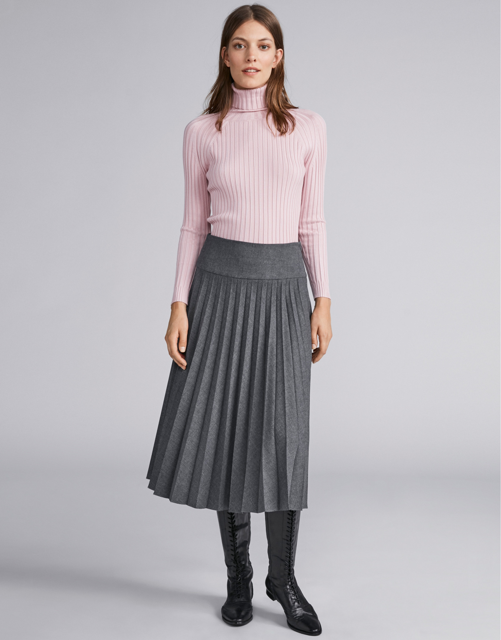 Marengo gray pleated midi skirt