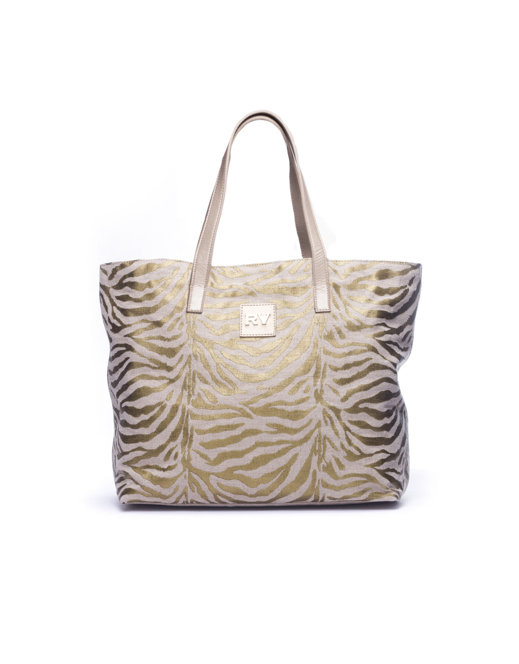 AFRICA:  Shopping en tejido con estampado cebra dorado