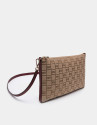 Burgundy canvas Lisa clutch bag with logos
