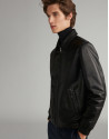 Black leather bomber jacket with removable collar