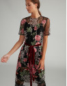 Black midi dress with floral embroidered tulle