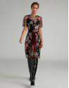 Vestido midi negro bordado floral sobre tul