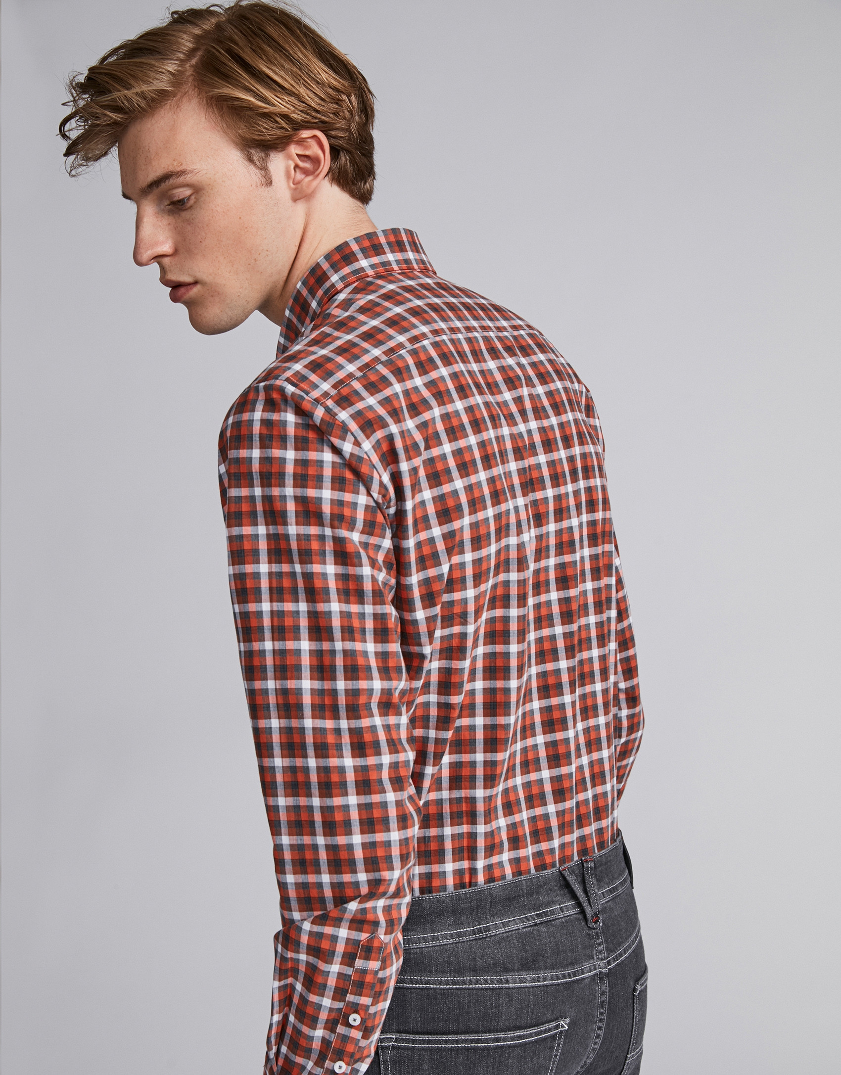 Camisa sport cuadros con perfiles grises/naranja quemado