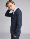 Navy blue wool jacket with knit collar