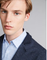 Navy blue wool jacket with knit collar