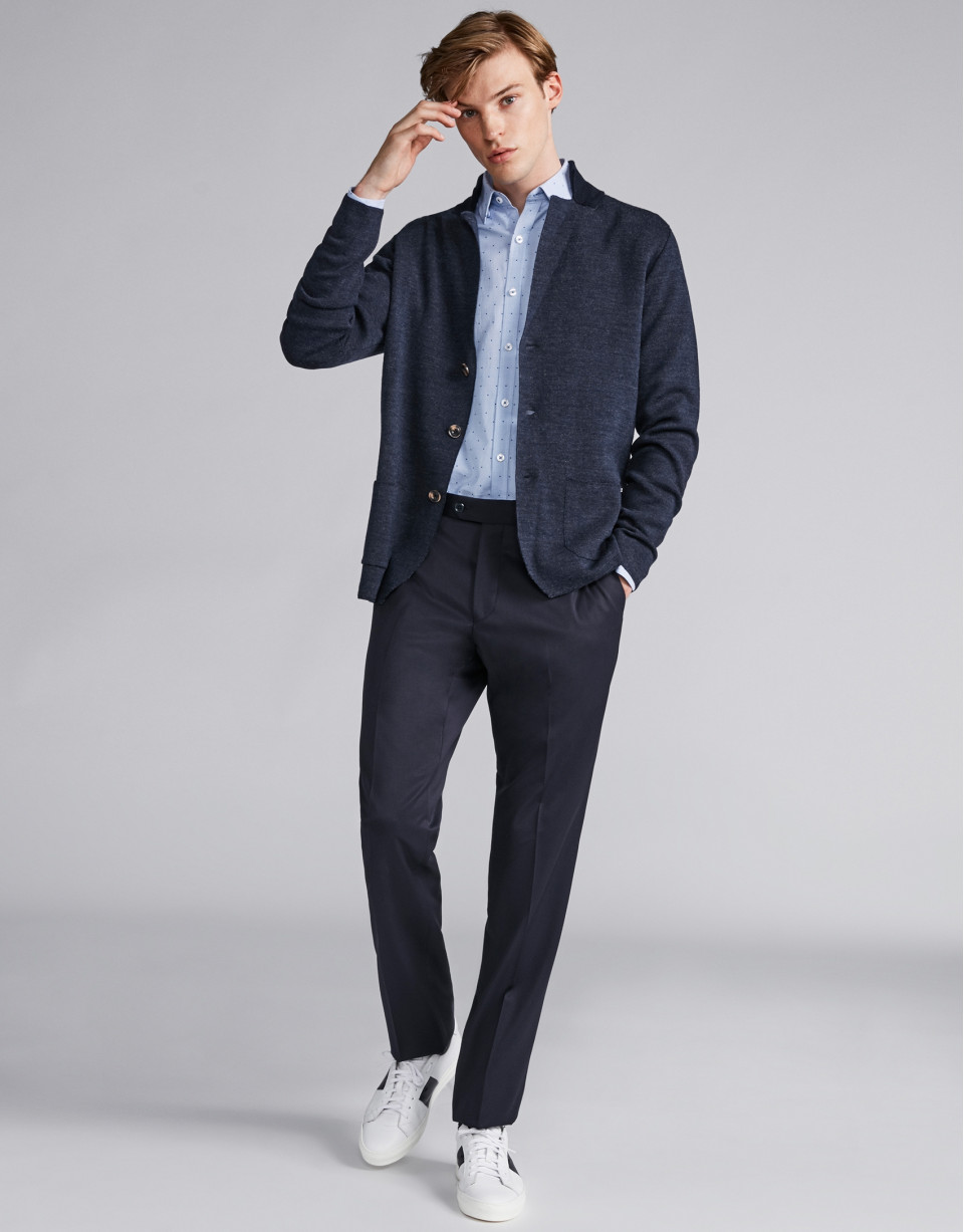 Navy blue wool jacket with knit collar