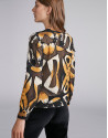 Ochre gold flowing lace shirt with print