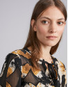 Ochre gold flowing lace shirt with print