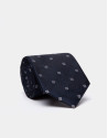 Corbata de seda marino/negro y jacquard geométrico celeste