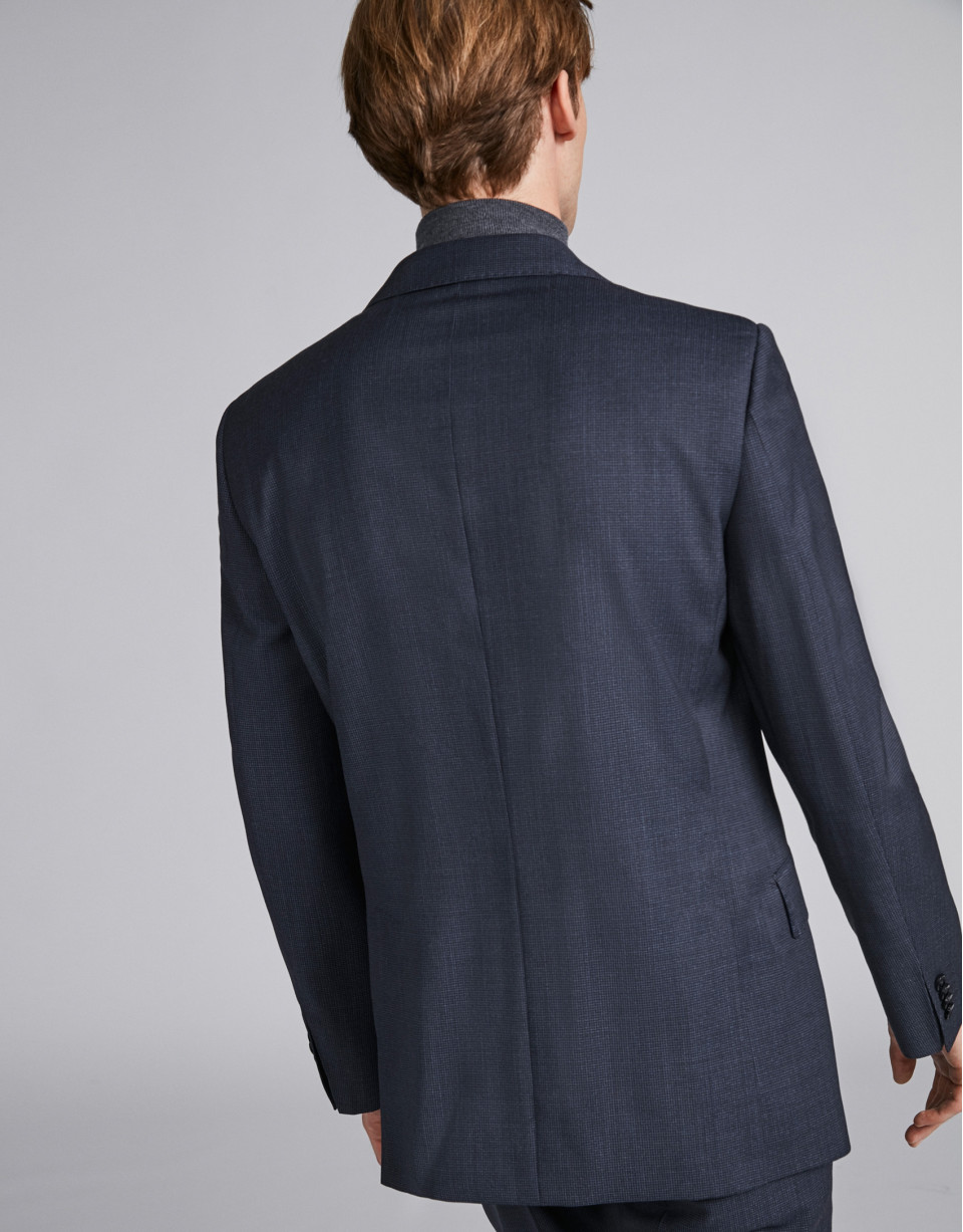 Traje regular fit lana micro cuadro marino