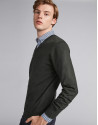 Khaki green wool V-neck sweater
