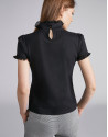 Black short-sleeved top with stovepipe collar