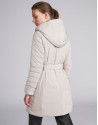 Coffee-colored, reversible quilted long parka
