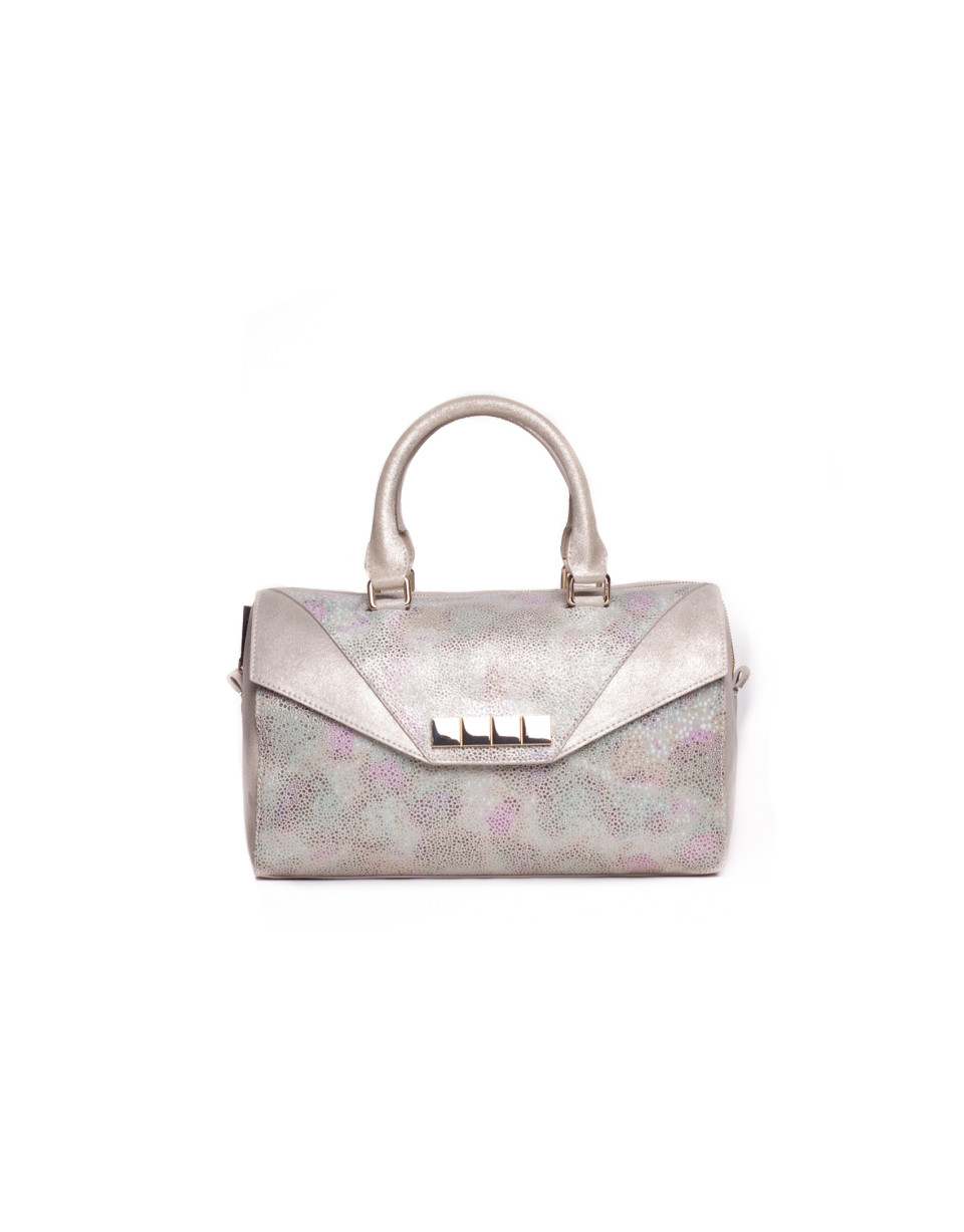 CARMEN RAYA:  Multi-colored striped fantasy leather bowling bag