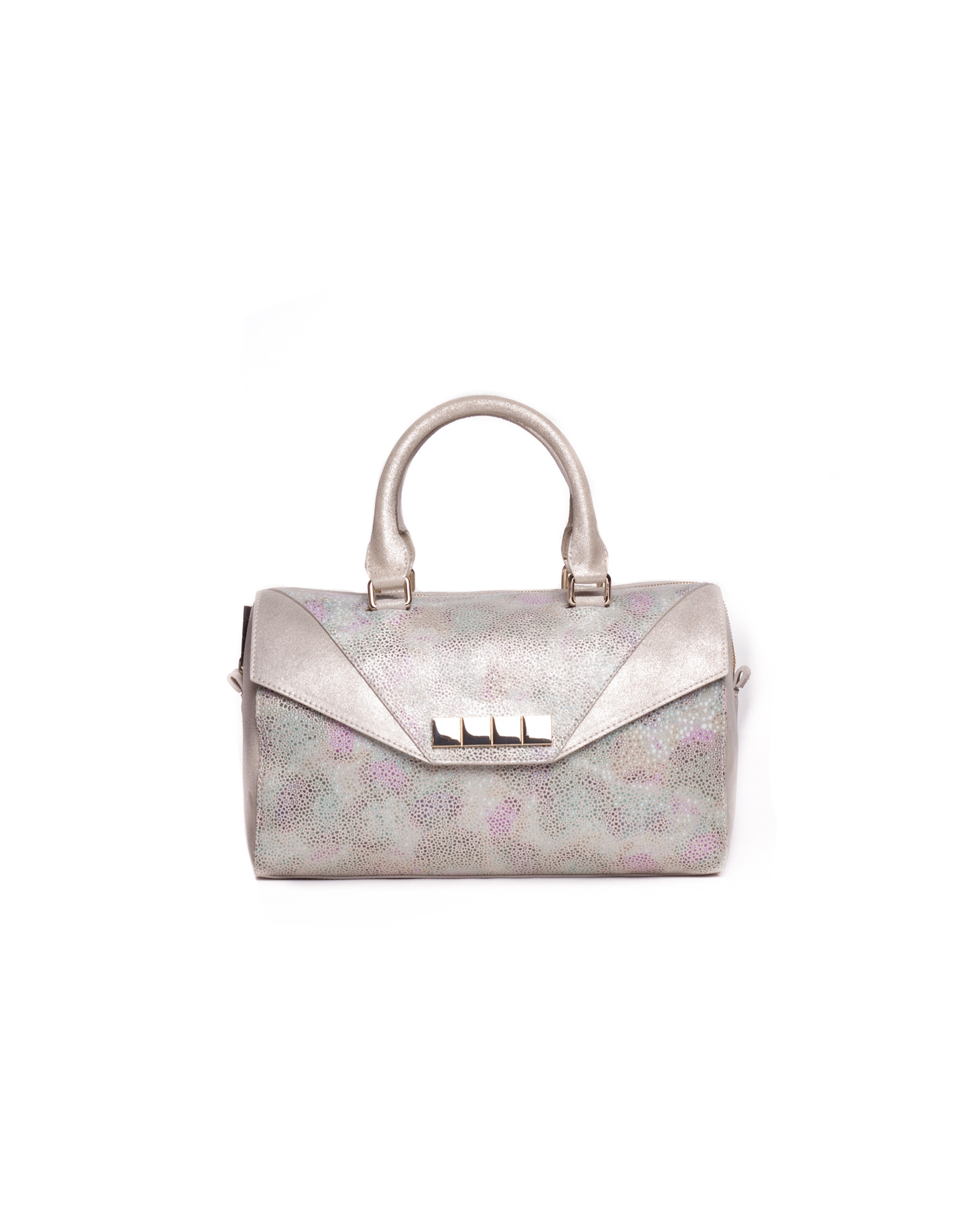 CARMEN RAYA:  Multi-colored striped fantasy leather bowling bag