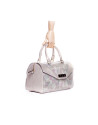 CARMEN RAYA:  Multi-colored striped fantasy leather bowling bag